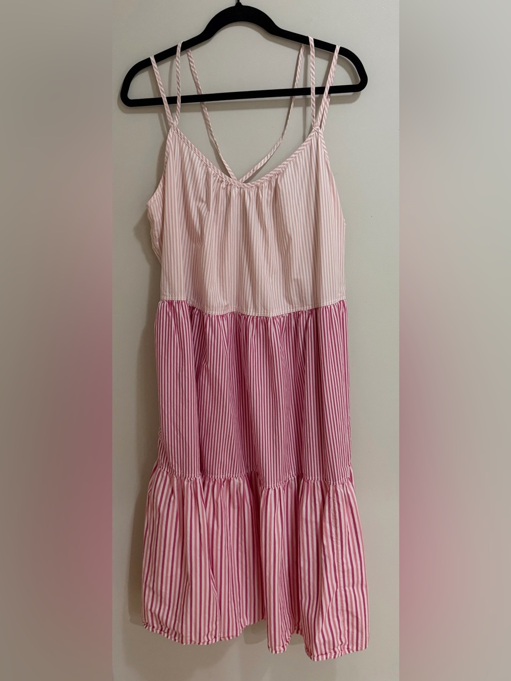 Pink Striped Tiered Spaghetti Strap Dress